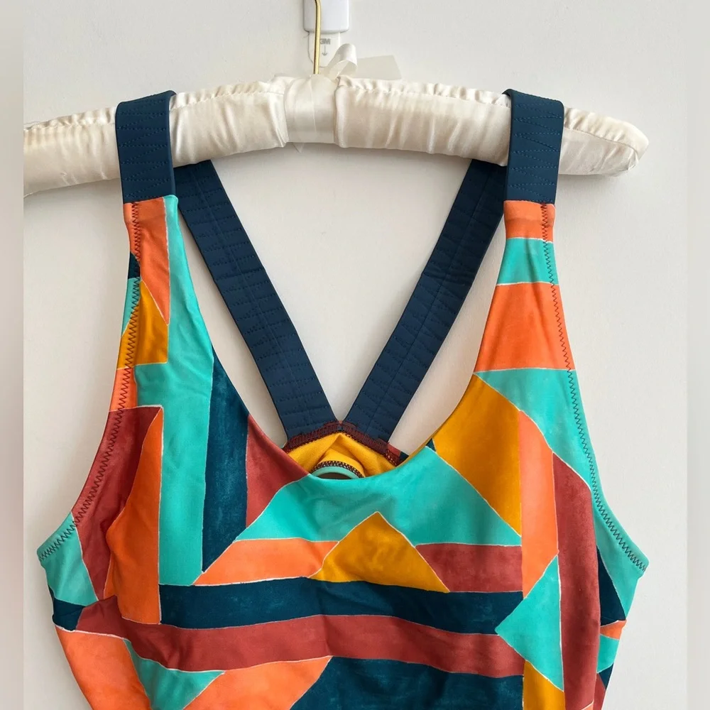 PRANA Neolani One Piece Swimsuit Geometric Pattern Atlantic Seaglass Resortwear - Picture 6 of 16